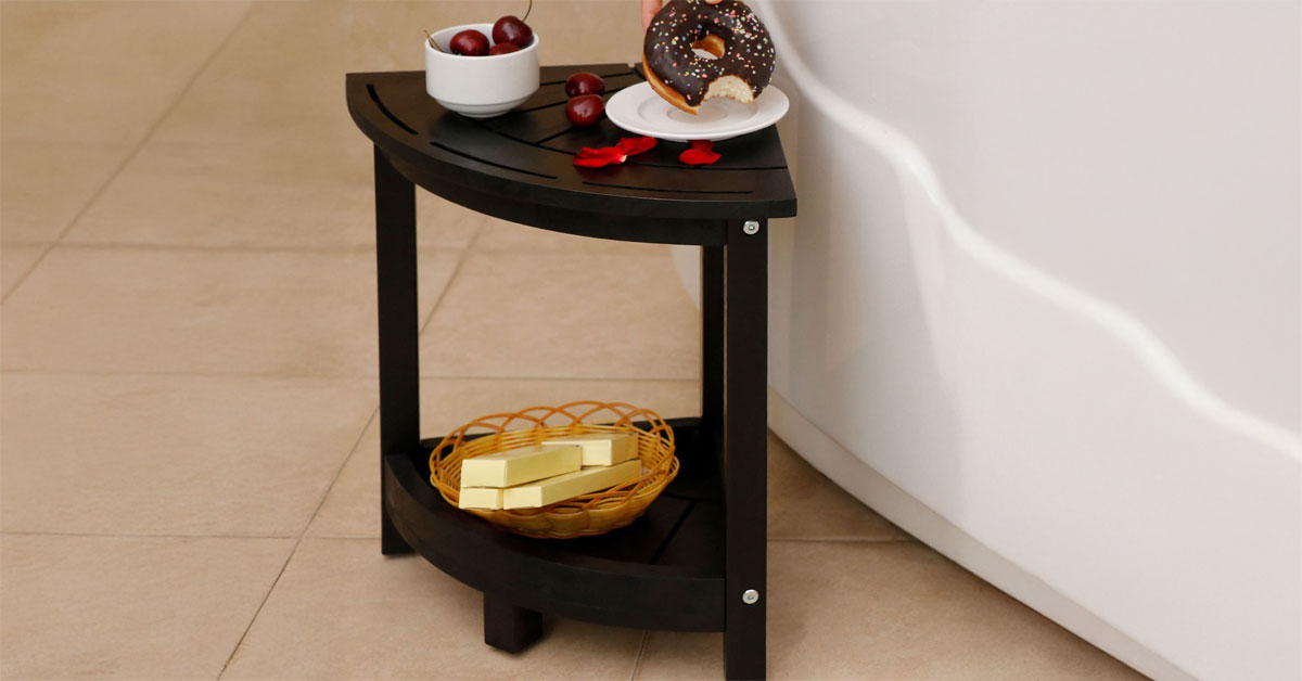 Acacia Corner Shower Stool Waterproof Bath Bench with Shelf