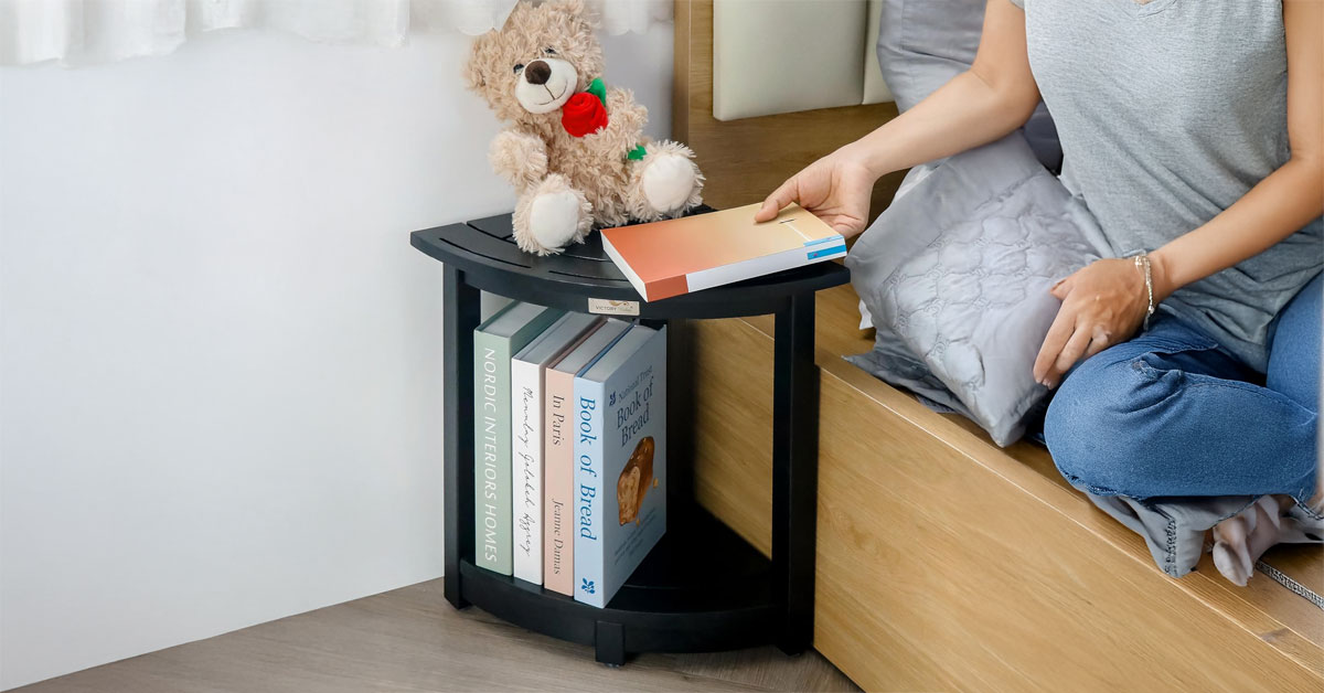 Acacia Corner Shower Stool Waterproof Bath Bench with Shelf