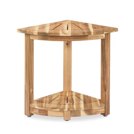 Acacia Corner Shower Stool Waterproof Bath Bench with Shelf