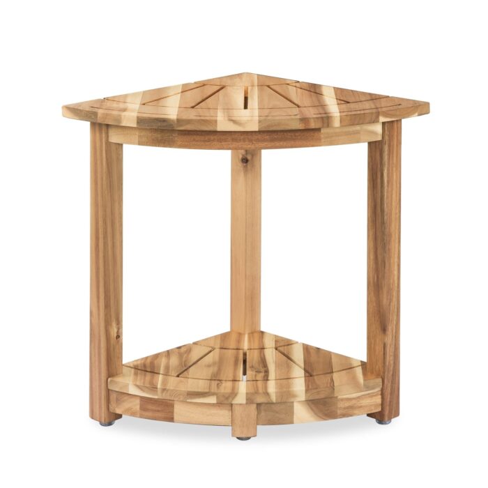 Acacia Corner Shower Stool Waterproof Bath Bench with Shelf