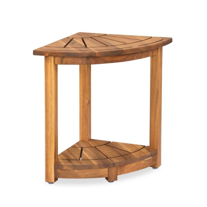 Acacia Corner Shower Stool Waterproof Bath Bench with Shelf