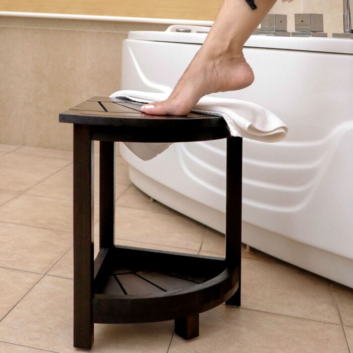 Acacia Corner Shower Stool Waterproof Bath Bench with Shelf