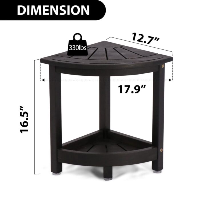 Acacia Corner Shower Stool Waterproof Bath Bench with Shelf