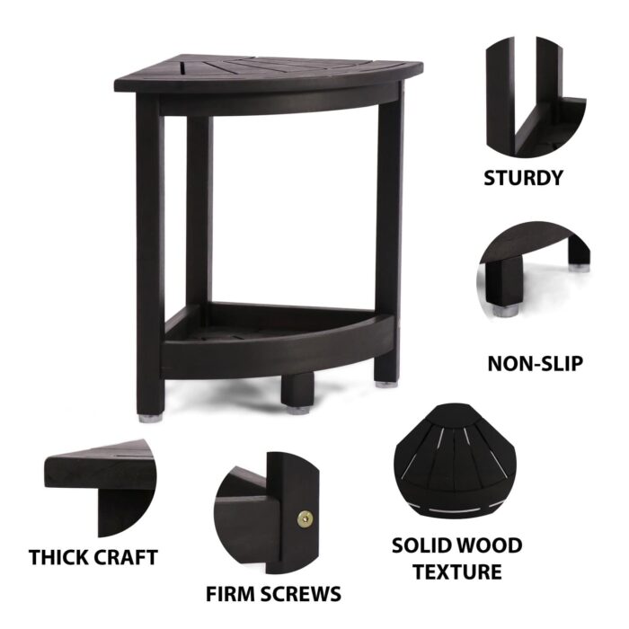Acacia Corner Shower Stool Waterproof Bath Bench with Shelf