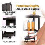 Acacia Corner Shower Stool Waterproof Bath Bench with Shelf