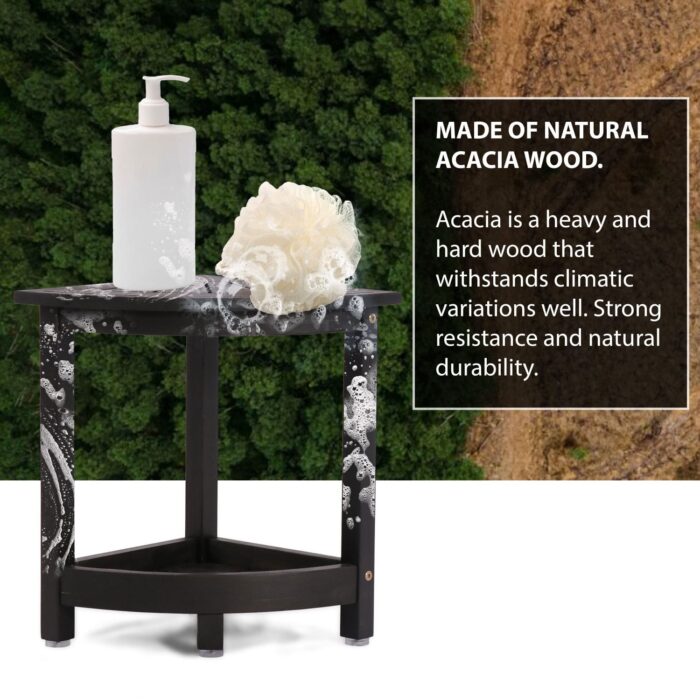 Acacia Corner Shower Stool Waterproof Bath Bench with Shelf