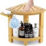 Acacia Corner Shower Stool Waterproof Bath Bench with Shelf