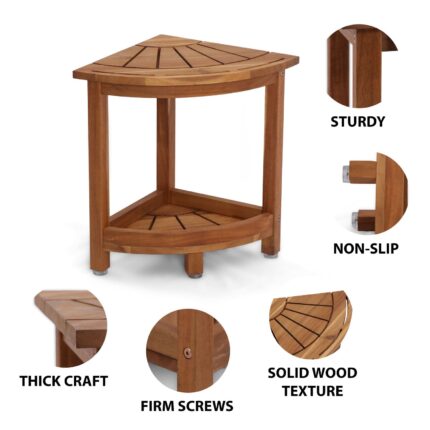 Acacia Corner Shower Stool Waterproof Bath Bench with Shelf
