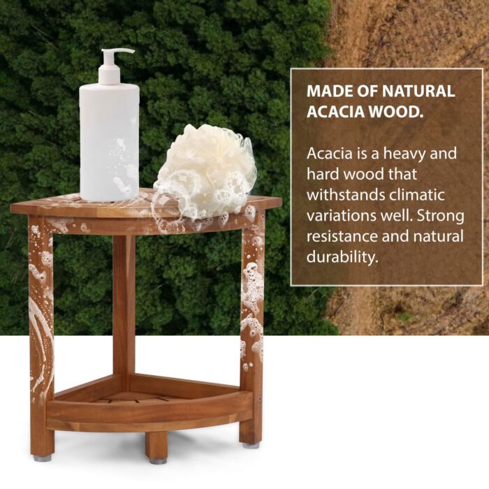 Acacia Corner Shower Stool Waterproof Bath Bench with Shelf