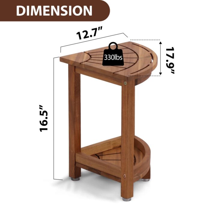 Acacia Corner Shower Stool Waterproof Bath Bench with Shelf