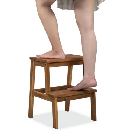 Acacia Wood 2-Step Stool Waterproof for Bathroom & Kitchen