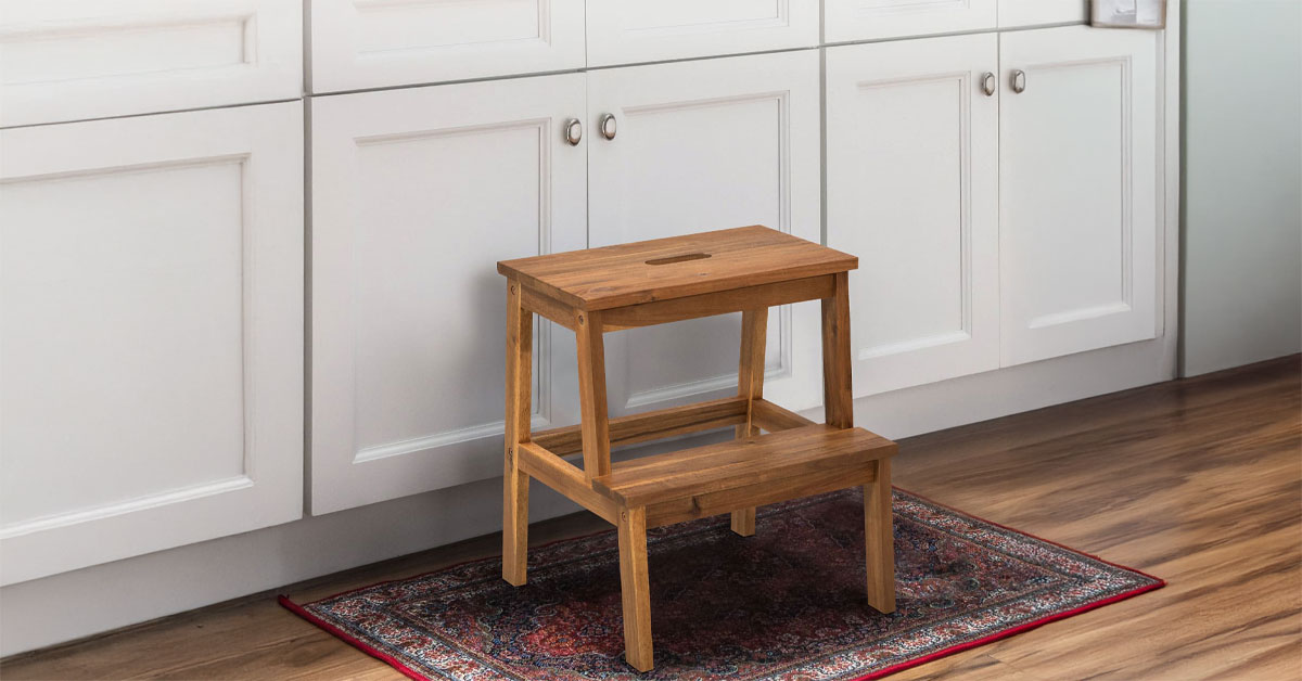 Acacia Wood 2-Step Stool Waterproof for Bathroom & Kitchen