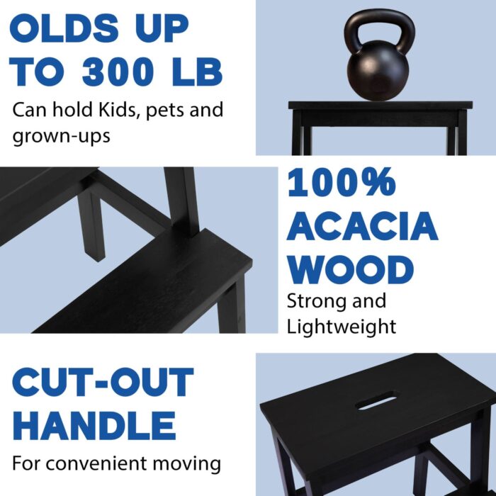 Acacia Wood 2-Step Stool Waterproof for Bathroom & Kitchen