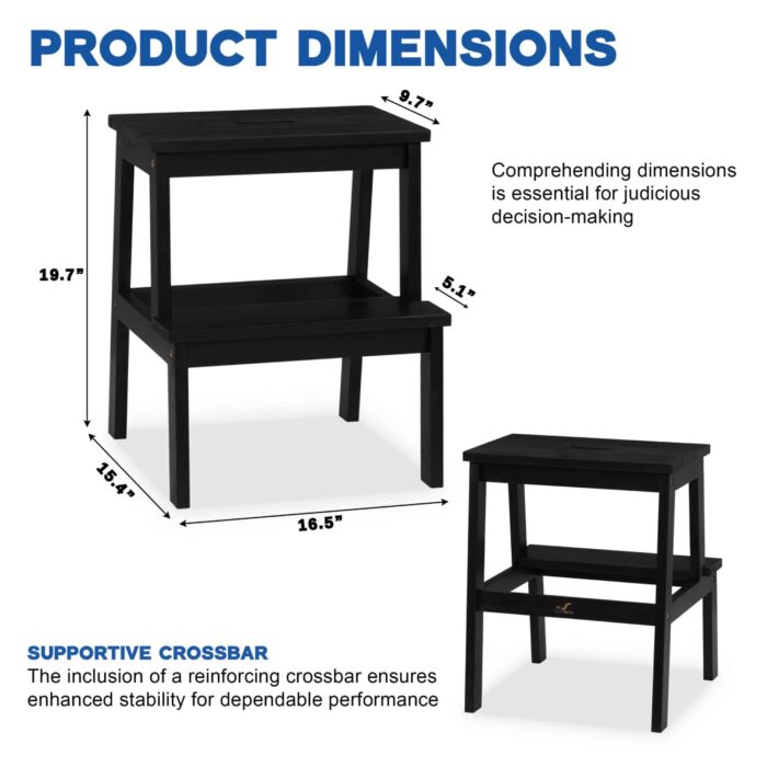 Acacia Wood 2-Step Stool Waterproof for Bathroom & Kitchen