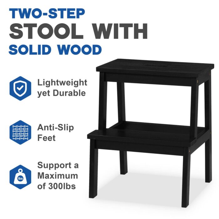 Acacia Wood 2-Step Stool Waterproof for Bathroom & Kitchen