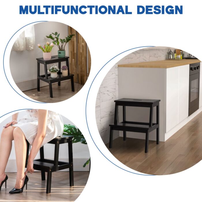 Acacia Wood 2-Step Stool Waterproof for Bathroom & Kitchen