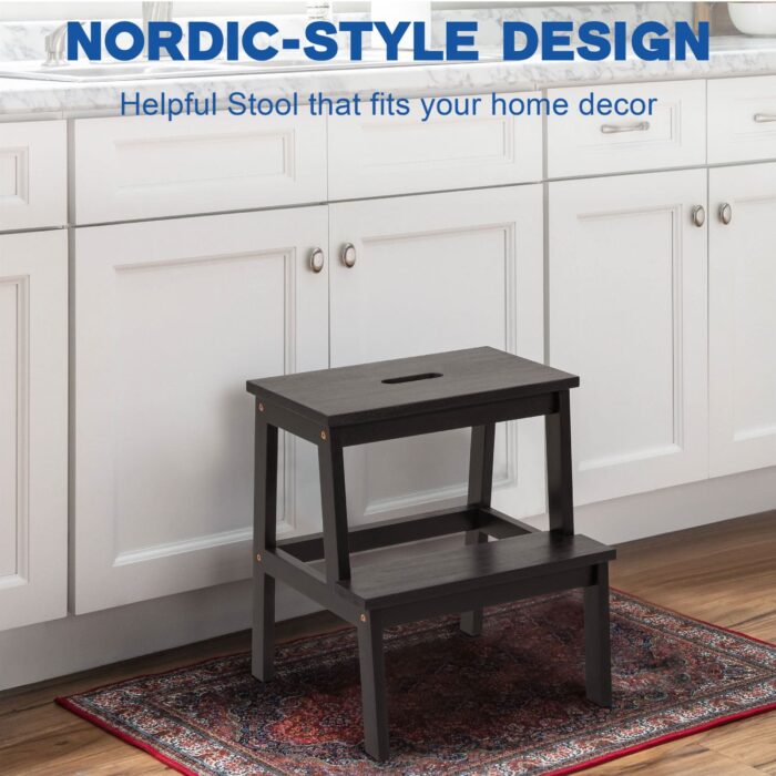 Acacia Wood 2-Step Stool Waterproof for Bathroom & Kitchen