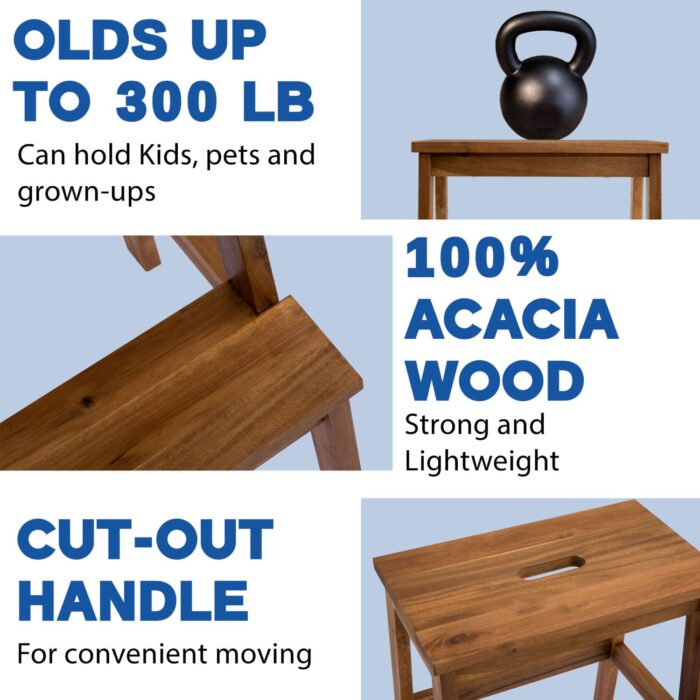 Acacia Wood 2-Step Stool Waterproof for Bathroom & Kitchen