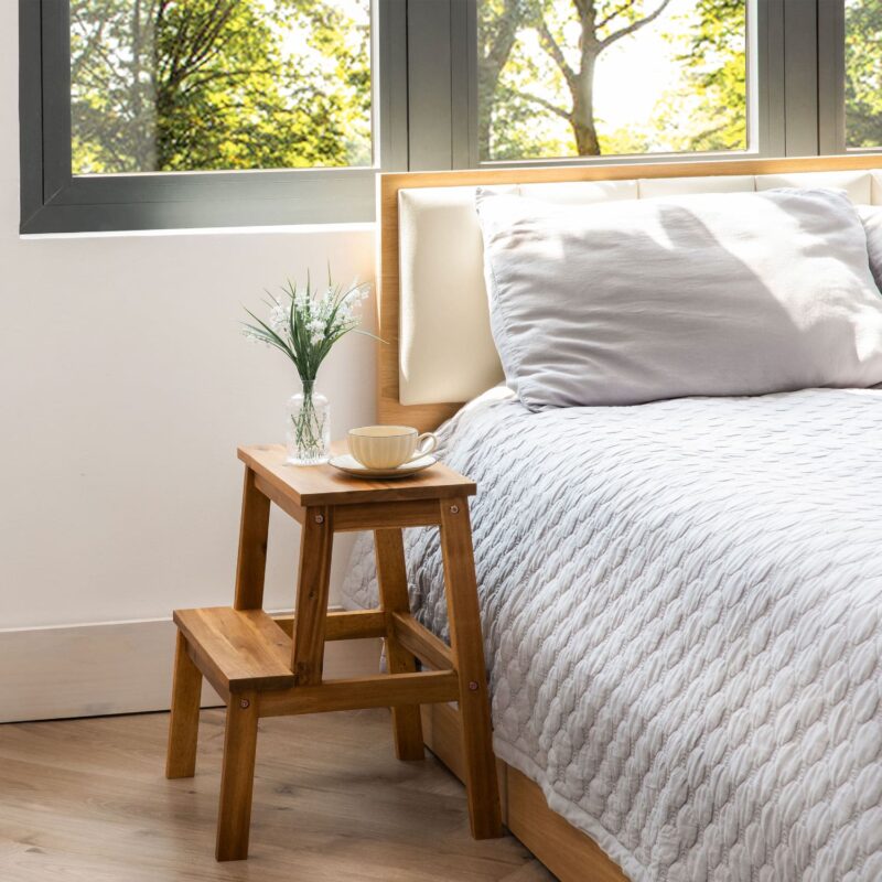 Acacia Wood 2-Step Stool Waterproof for Bathroom & Kitchen