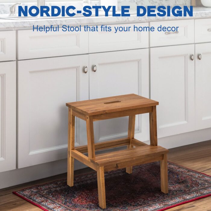 Acacia Wood 2-Step Stool Waterproof for Bathroom & Kitchen