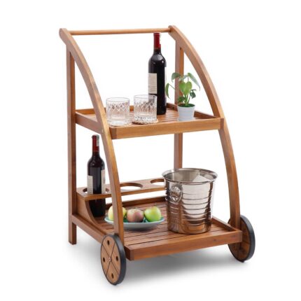 Acacia Wood Bar Cart Rolling Coffee & Drink Cart