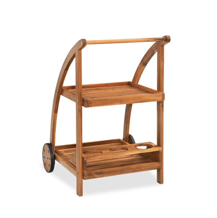 Acacia Wood Bar Cart Rolling Coffee & Drink Cart