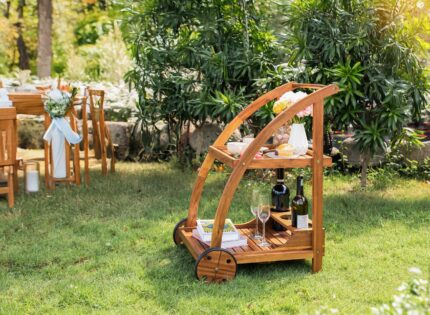 Acacia Wood Bar Cart Rolling Coffee & Drink Cart
