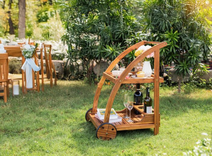 Acacia Wood Bar Cart Rolling Coffee & Drink Cart