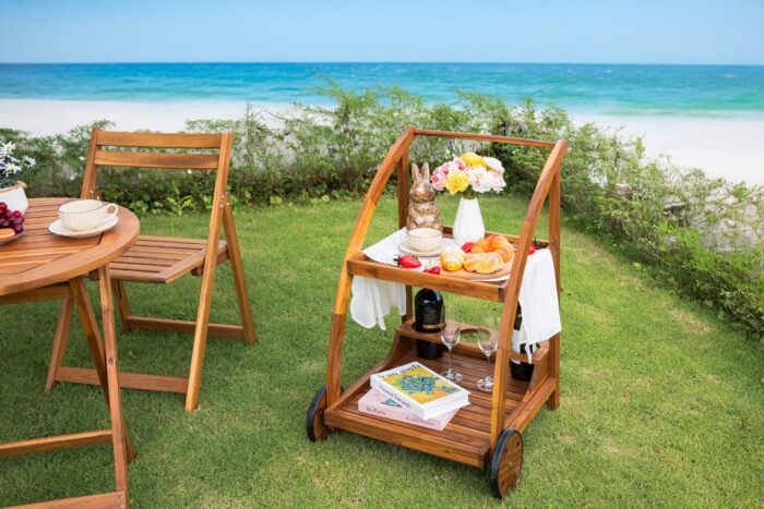 Acacia Wood Bar Cart Rolling Coffee & Drink Cart