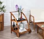 Acacia Wood Bar Cart Rolling Coffee & Drink Cart