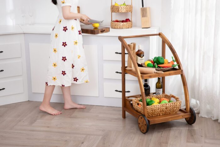 Acacia Wood Bar Cart Rolling Coffee & Drink Cart
