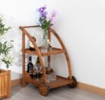 Acacia Wood Bar Cart Rolling Coffee & Drink Cart