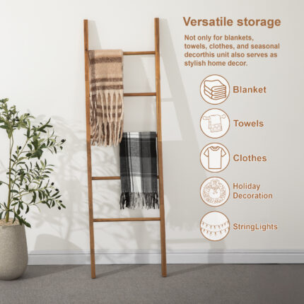 Acacia Wood Blanket Ladder 6-Tier Storage Rack
