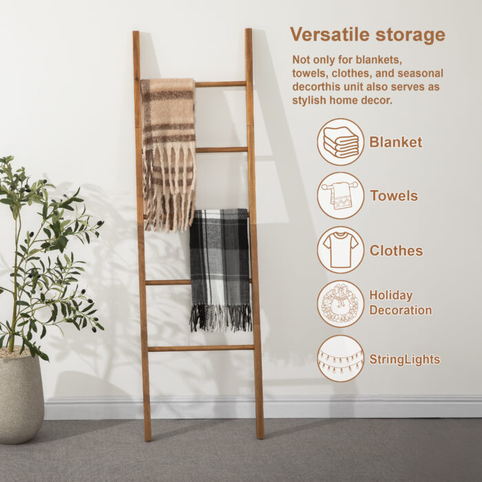 Acacia Wood Blanket Ladder 6-Tier Storage Rack