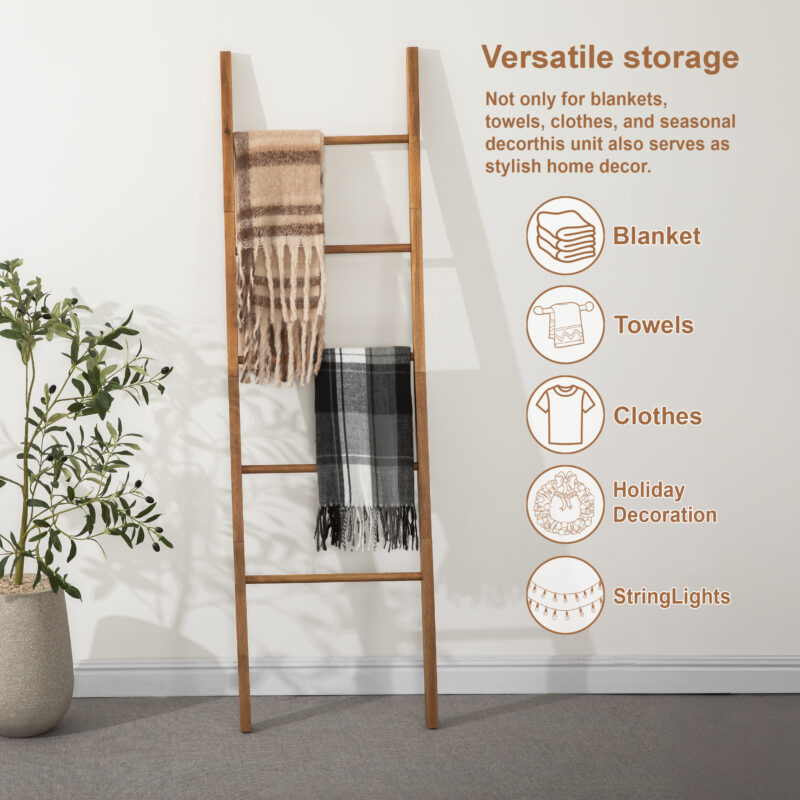 Acacia Wood Blanket Ladder 6-Tier Storage Rack