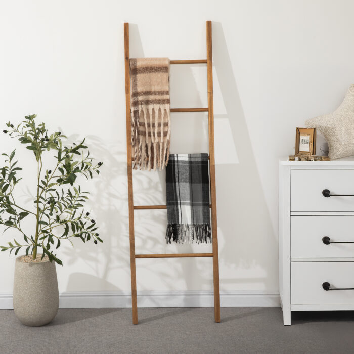 Acacia Wood Blanket Ladder 6-Tier Storage Rack