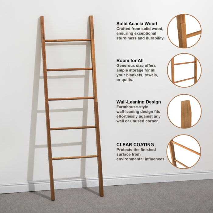Acacia Wood Blanket Ladder 6-Tier Storage Rack