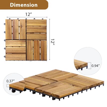 Acacia Wood Deck Tiles Waterproof Outdoor Patio Flooring