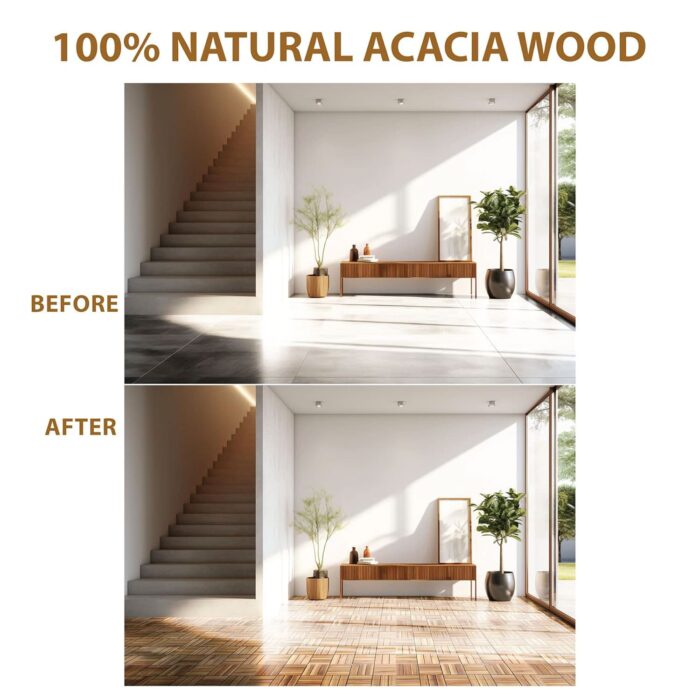 Acacia Wood Deck Tiles Waterproof Outdoor Patio Flooring