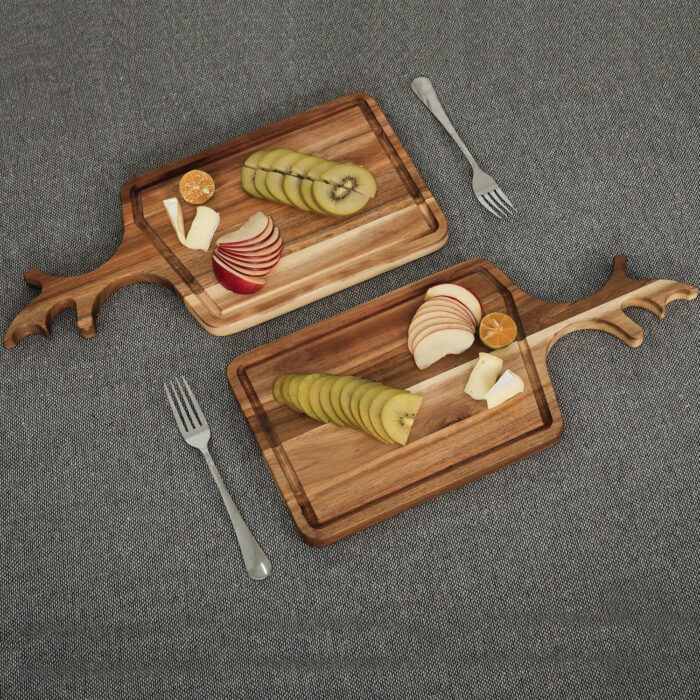 Acacia Wood Deerhorn Cutting Boards Set for Kitchen