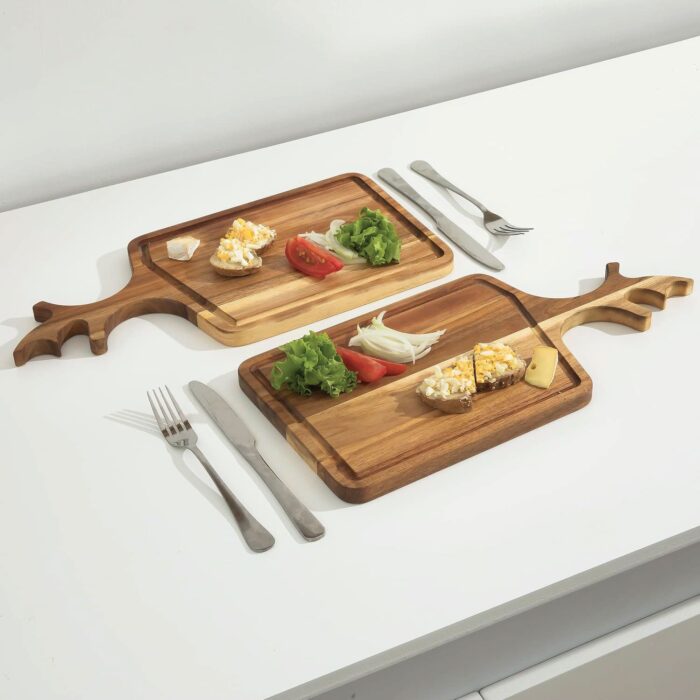 Acacia Wood Deerhorn Cutting Boards Set for Kitchen