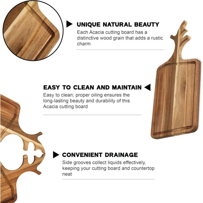 Acacia Wood Deerhorn Cutting Boards Set for Kitchen