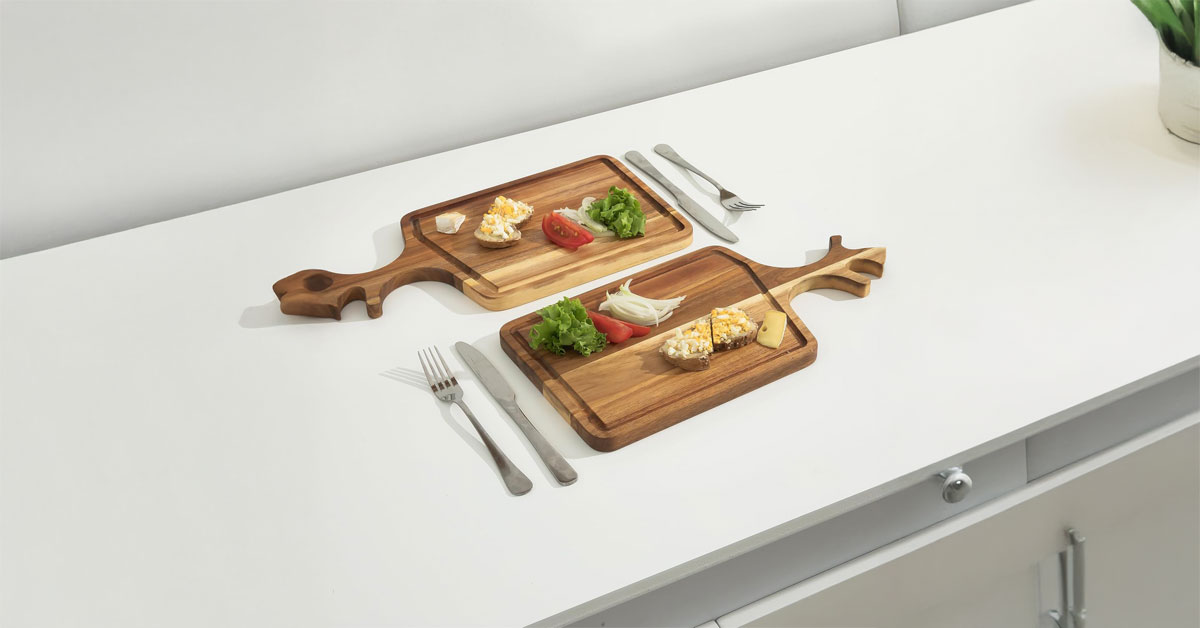 Acacia Wood Deerhorn Cutting Boards Set for Kitchen
