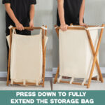 Acacia Wood Folding Laundry Hamper Basket with Handle
