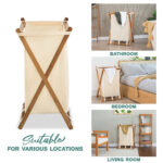 Acacia Wood Folding Laundry Hamper Basket with Handle