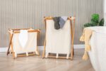 Acacia Wood Folding Laundry Hamper Basket with Handle