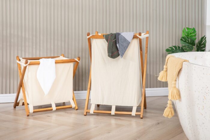 Acacia Wood Folding Laundry Hamper Basket with Handle