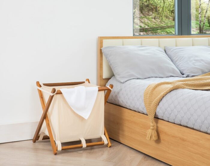 Acacia Wood Folding Laundry Hamper Basket with Handle