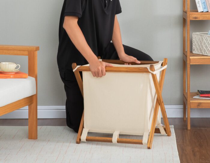 Acacia Wood Folding Laundry Hamper Basket with Handle