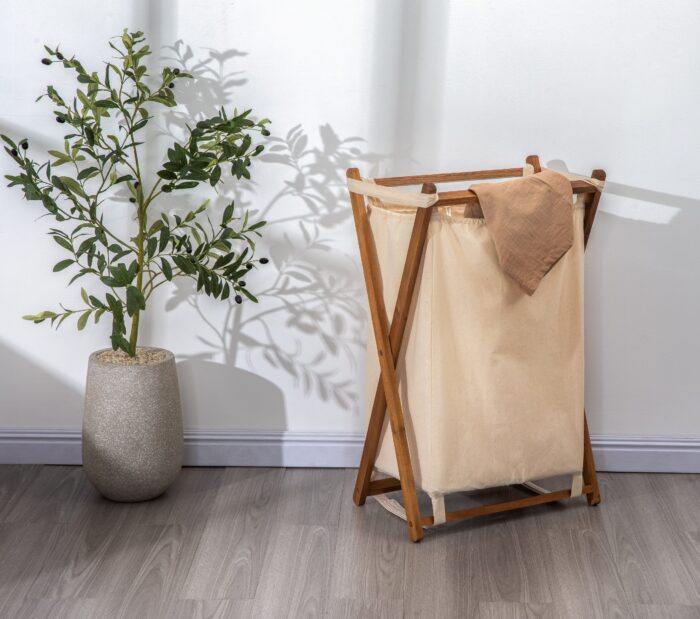 Acacia Wood Folding Laundry Hamper Basket with Handle